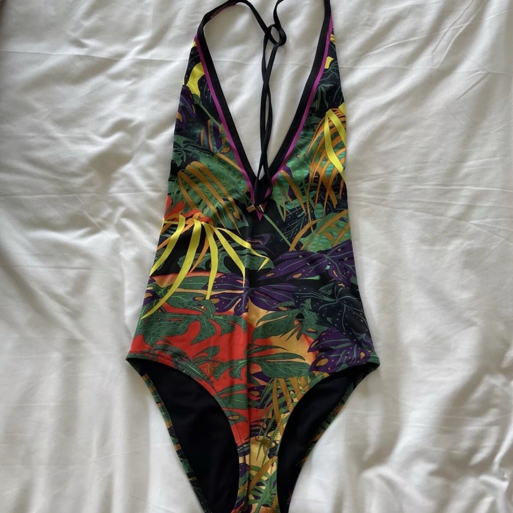 Salvatore Ferragamo Tropical Printed One Piece Bathing Suit Retail $650
